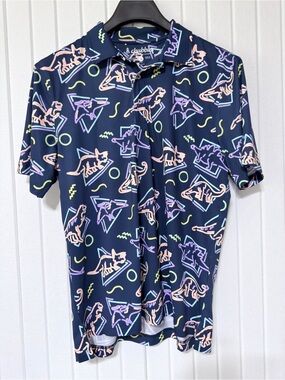 Chubbies Navy Polo with Neon Dinosaur & Geometric Print